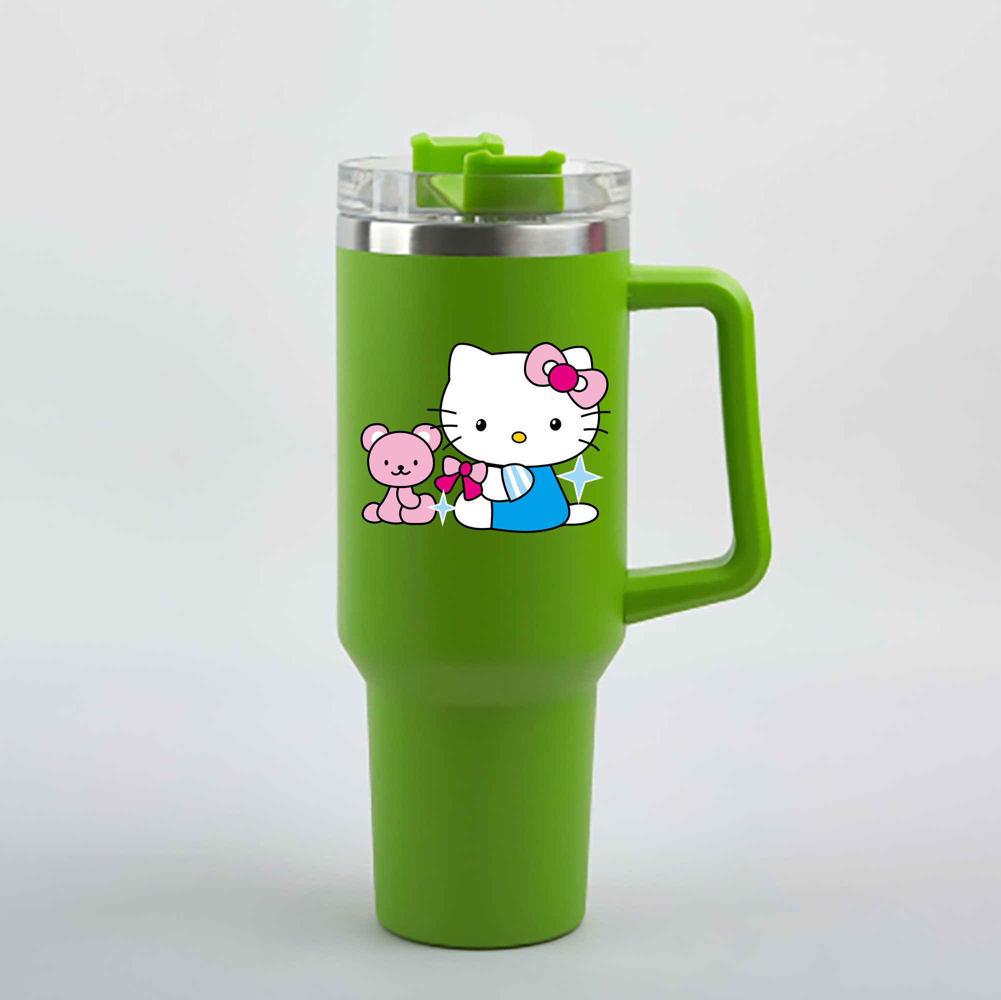 （画像用） Hello Kitty ハローキティ 1200mL車用タンブラー - クリスタルステッカー（プラスチックストロー付き）